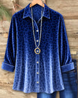 Blue Leopard Print Velvet Tunic Shirt