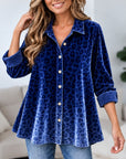 Blue Leopard Print Velvet Tunic Shirt