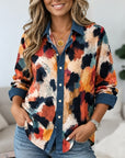 Abstract Print Chambray Trim Tunic Shirt