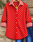 Red Polka Dot Striped Collar Shirt