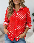 Red Polka Dot Striped Collar Shirt