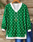 Green Polka Dot Layered V-Neck Sweatshirt