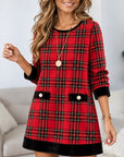 Plaid Velvet Trim Midi Dress