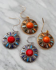 Antique Bronze with Orange/Blue Boho Chic Statement Earrings
