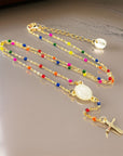 Multicolored Gem Virgin Mary Necklace