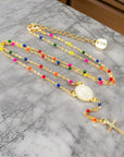 Multicolored Gem Virgin Mary Necklace