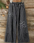 Floral Appliqué Wide Leg Jeans