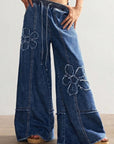 Floral Appliqué Wide Leg Jeans