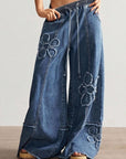 Floral Appliqué Wide Leg Jeans