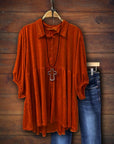 Velvet Half Sleeve Shirt Top