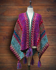 Boho Colorful Knit Shawl With Fringes