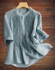 Cotton and Linen Comfortable Pleated Mid-Sleeve Shirt