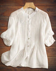 Cotton and Linen Comfortable Pleated Mid-Sleeve Shirt