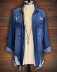 Wash Denim Jacket With Distressed Details