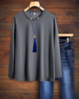 Fashion Solid Color Loose Long Sleeve Top