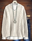 Knit Solid Color Split Neck Sweater