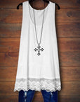 Solid Color Tank Top With Lace Hem