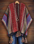 Boho Colorful Knit Shawl With Fringes