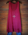 Solid Color Tank Top With Lace Hem
