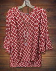 Geo V-Neck Ruffle Blouse