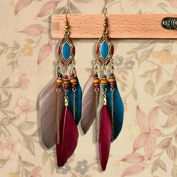 Creative Retro Ethnic Tassel Feather Earrings