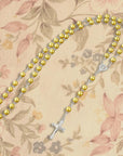 Faux Pearl Cross Rosary Long Necklace