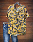 Camouflage Print Crew Neck Short-Sleeved Tee