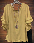 Double Ruffle Short Sleeve Round-Neck Top