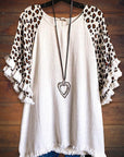 Ruffled Leopard Print Paneled Tee