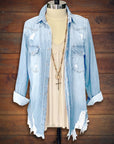 Wash Denim Jacket With Distressed Details