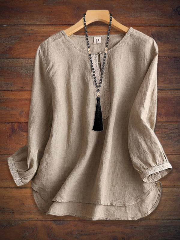 Solid Color Collar Patchwork Pullover Loose Blouse
