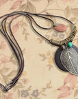 Alloy Ornament Pattern Leaf Pendant Long Necklace