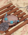 Turquoise Pendant Flower Cutout Faux Turquoise Alloy Necklace