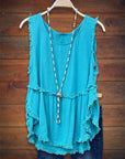 Solid Paneled Frayed Hem Tank Top