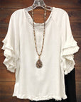 Double Ruffle Short Sleeve Round-Neck Top