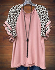 Ruffled Leopard Print Paneled Tee