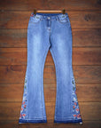 Boho Side Embroidered Denim Flare Jeans