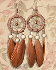 Dreamcatcher Long Feather Fringe Boho Earrings