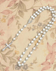 Faux Pearl Cross Rosary Long Necklace