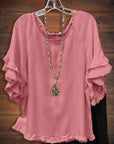 Double Ruffle Short Sleeve Round-Neck Top