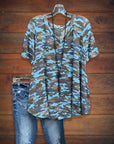 Camouflage Print Crew Neck Short-Sleeved Tee