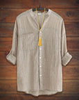 Fashion Solid Color Stand Collar Cotton Linen Shirt