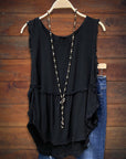 Solid Paneled Frayed Hem Tank Top
