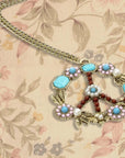 Turquoise Pearl Flower Peace Sign Necklace