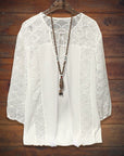 Cotton Lace Puff Sleeve Eyelet Top