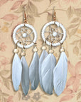 Dreamcatcher Long Feather Fringe Boho Earrings
