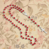 Faux Pearl Cross Rosary Long Necklace