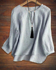 Solid Color Collar Patchwork Pullover Loose Blouse