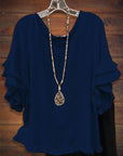 Double Ruffle Short Sleeve Round-Neck Top