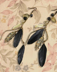 Ethnic Long Wooden Bead Feather Exotic Earrings